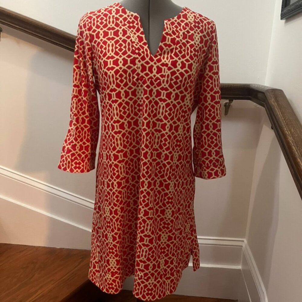 Jude Connally Red and Cream Patterned Dress